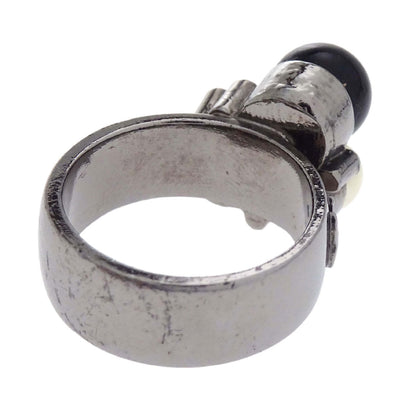 Chanel Ring Silver Rhinestone Costume Pearl #53 04A