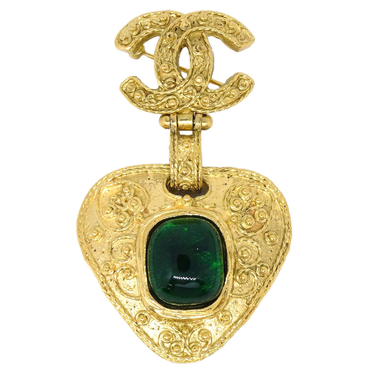 Chanel Brooch Pin Gold Green Gripoix 94A