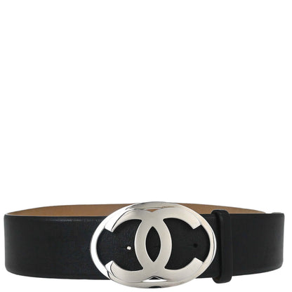Chanel CC Belt Black Silver Leather #80/32 Small Good