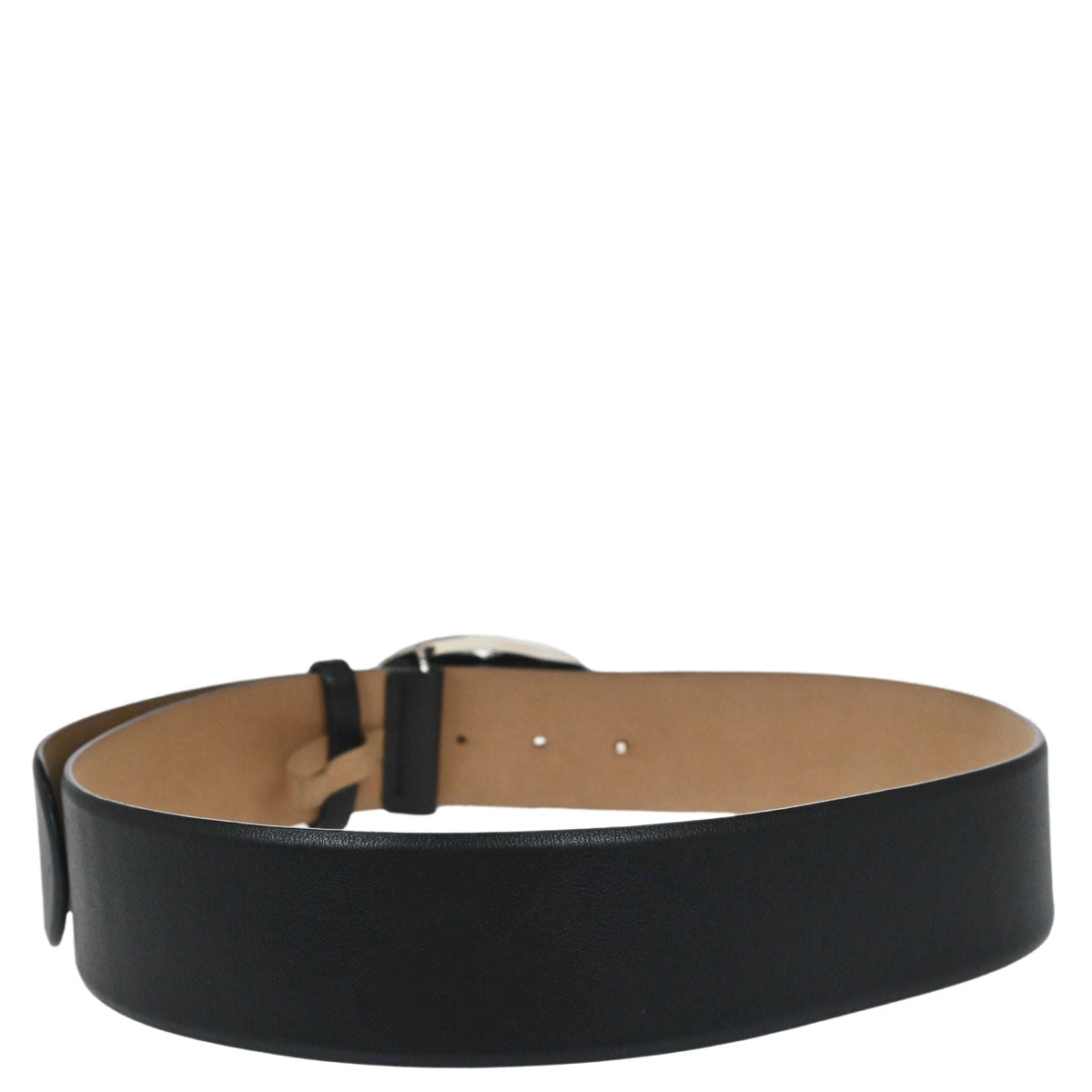 Chanel CC Belt Black Silver Leather #80/32 Small Good