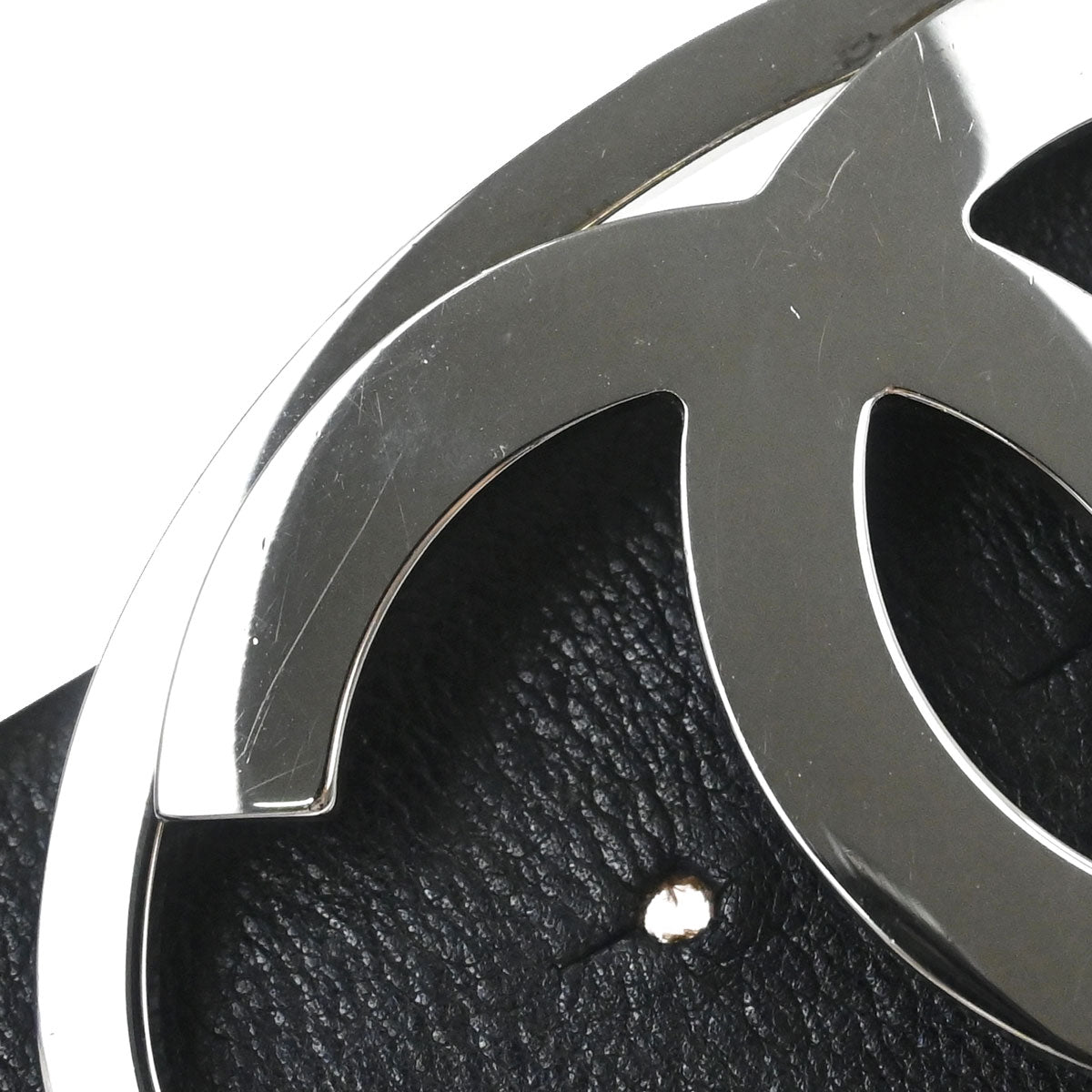 Chanel CC Belt Black Silver Leather #80/32 Small Good