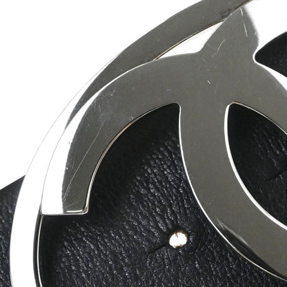 Chanel CC Belt Black Silver Leather #80/32 Small Good