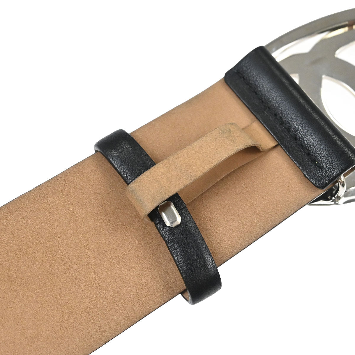 Chanel CC Belt Black Silver Leather #80/32 Small Good