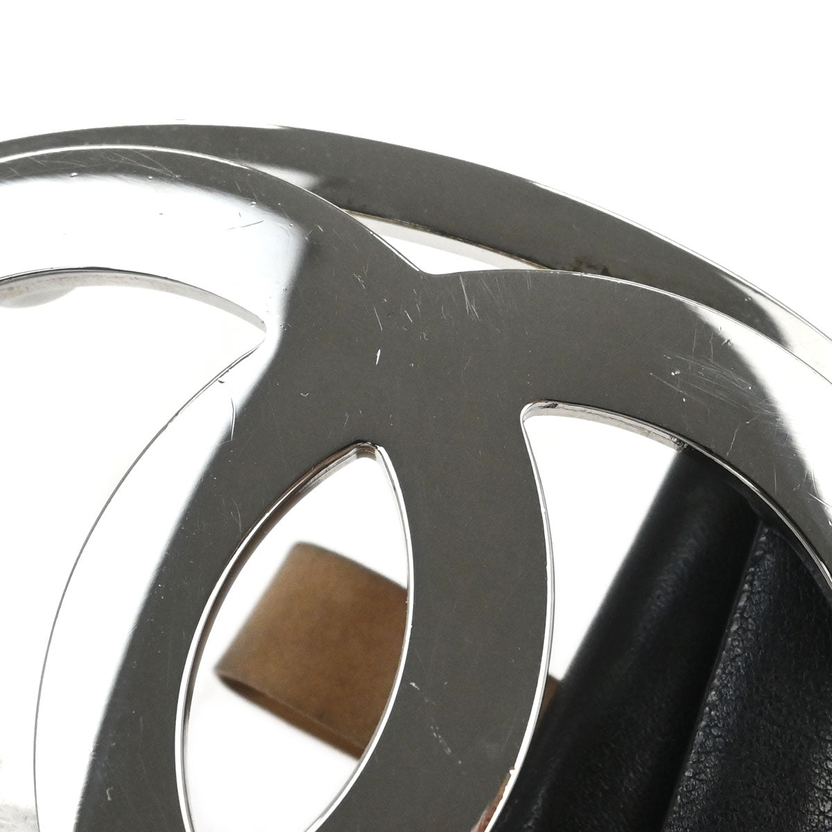 Chanel CC Belt Black Silver Leather #80/32 Small Good