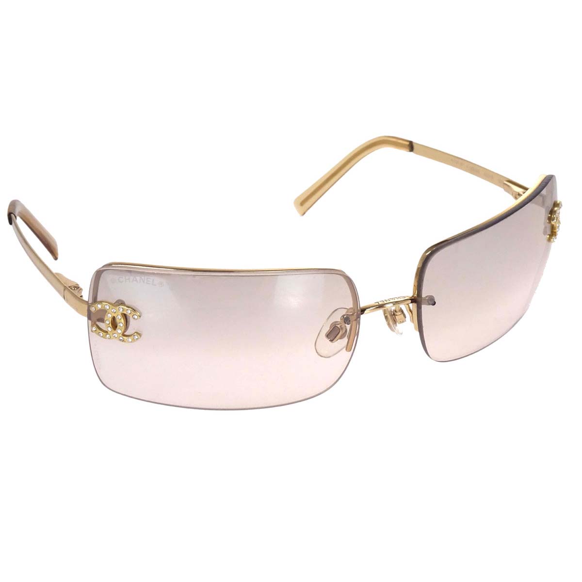 Chanel Sunglasses Eyewear Brown Rhinestone 62□15 120 Small Good