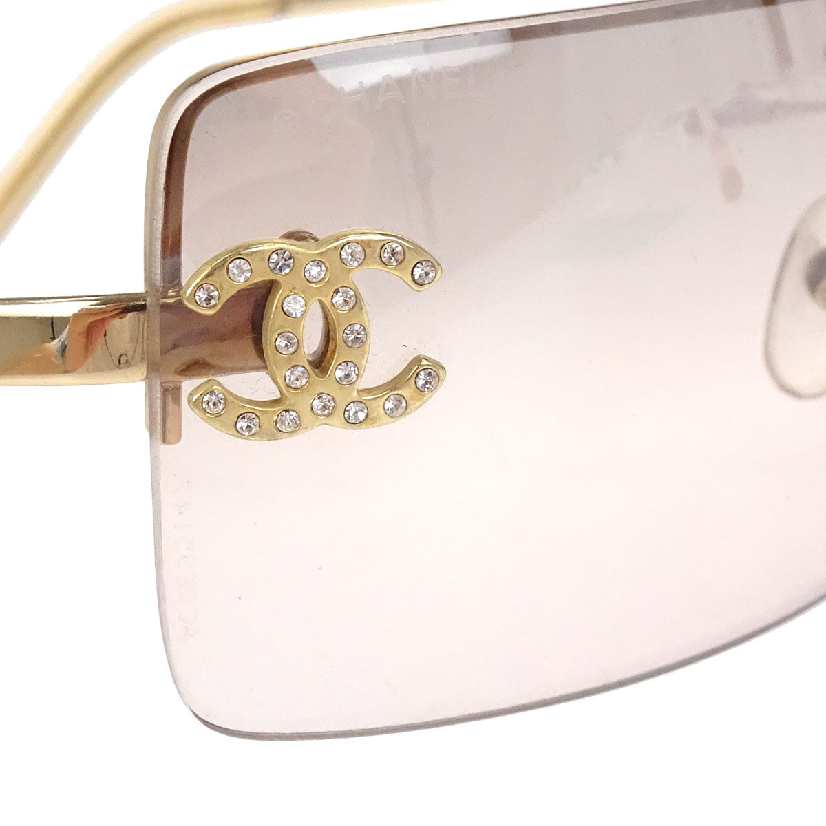 Chanel Sunglasses Eyewear Brown Rhinestone 62□15 120 Small Good