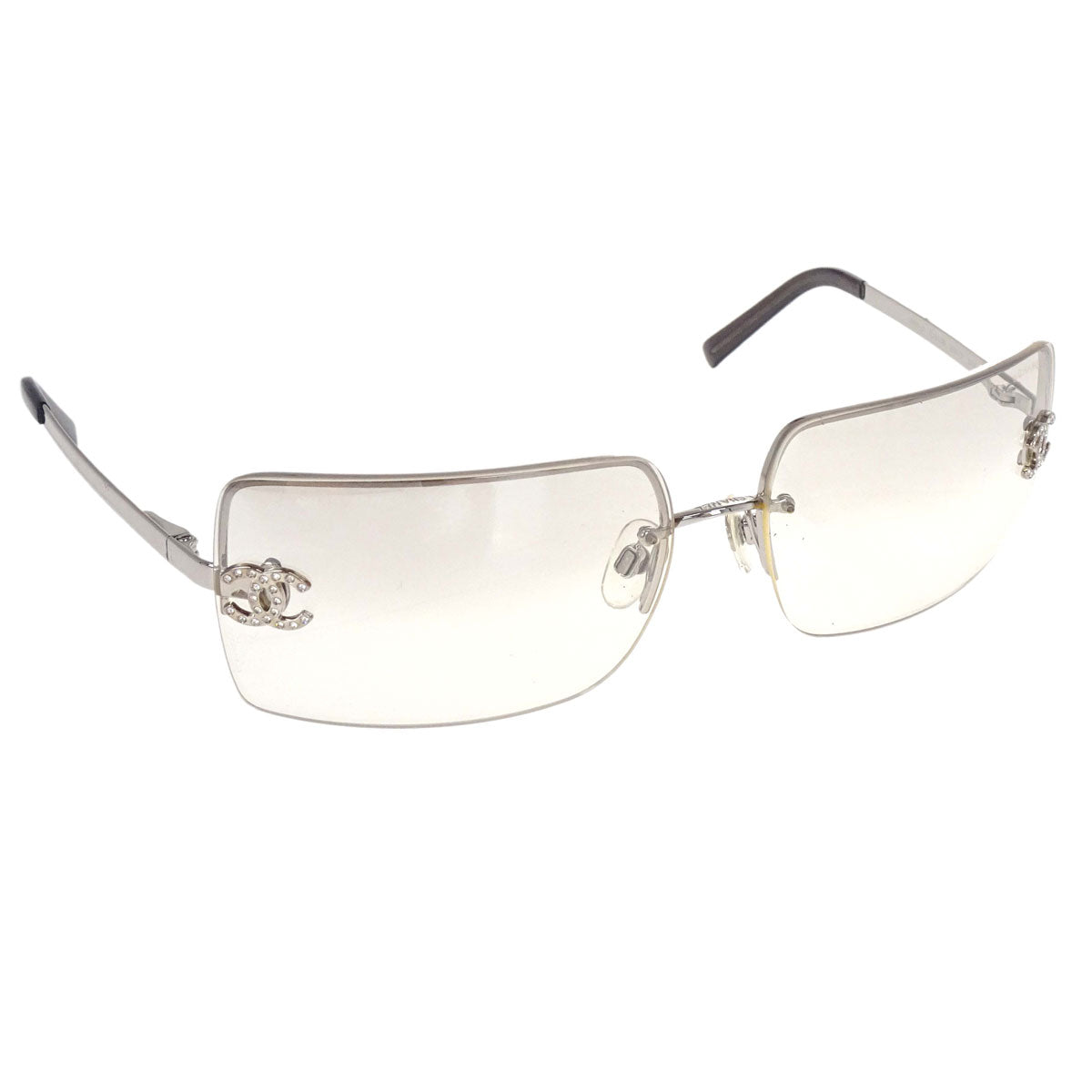 Chanel Sunglasses Eyewear Gray Rhinestone 62□15 120 Small Good