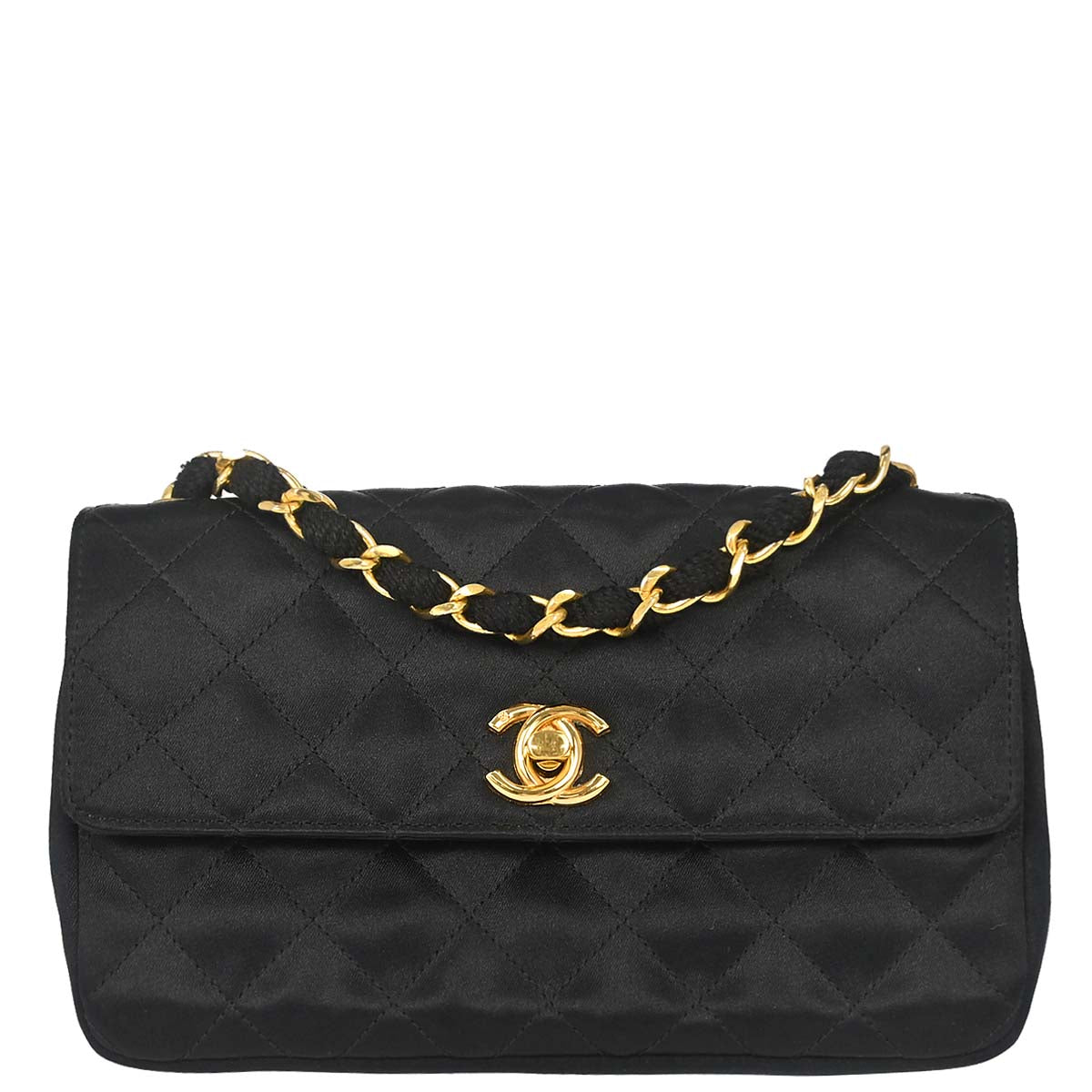Chanel 1986-1988 Black Satin Shoulder Bag