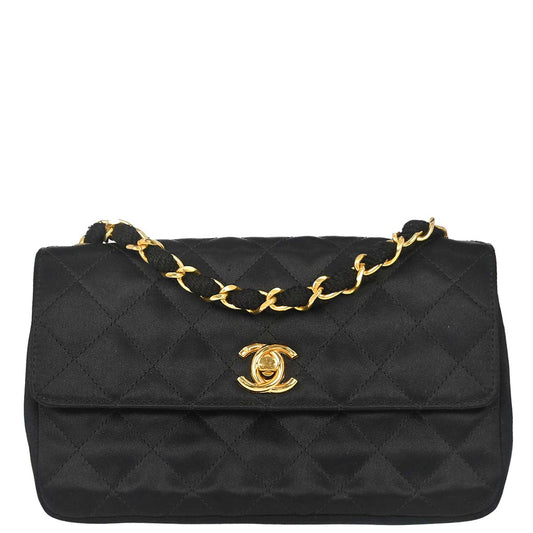 Chanel 1986-1988 Black Satin Shoulder Bag