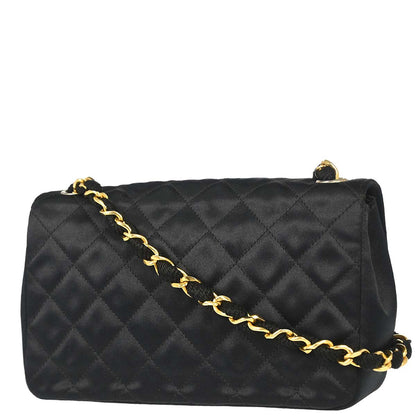 Chanel 1986-1988 Black Satin Shoulder Bag