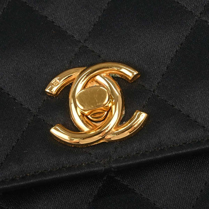 Chanel 1986-1988 Black Satin Shoulder Bag
