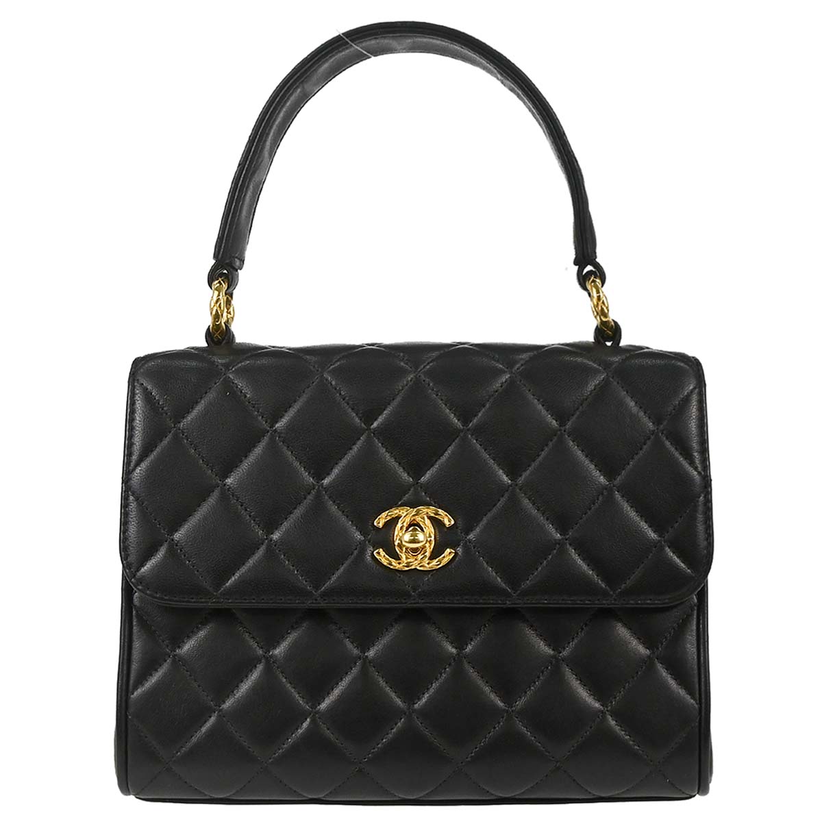 Chanel 1991-1994 Black Lambskin Straight Flap Handbag