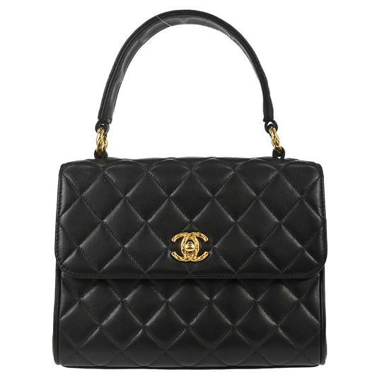 Chanel 1991-1994 Black Lambskin Straight Flap Handbag