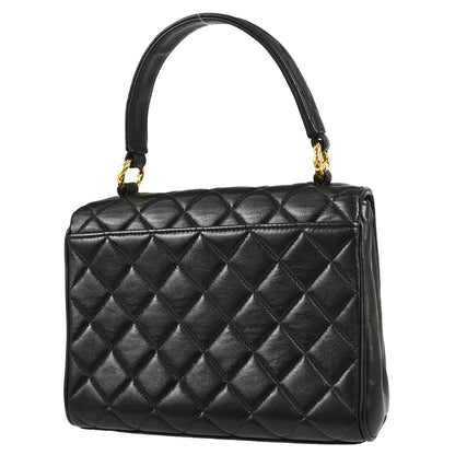 Chanel 1991-1994 Black Lambskin Straight Flap Handbag
