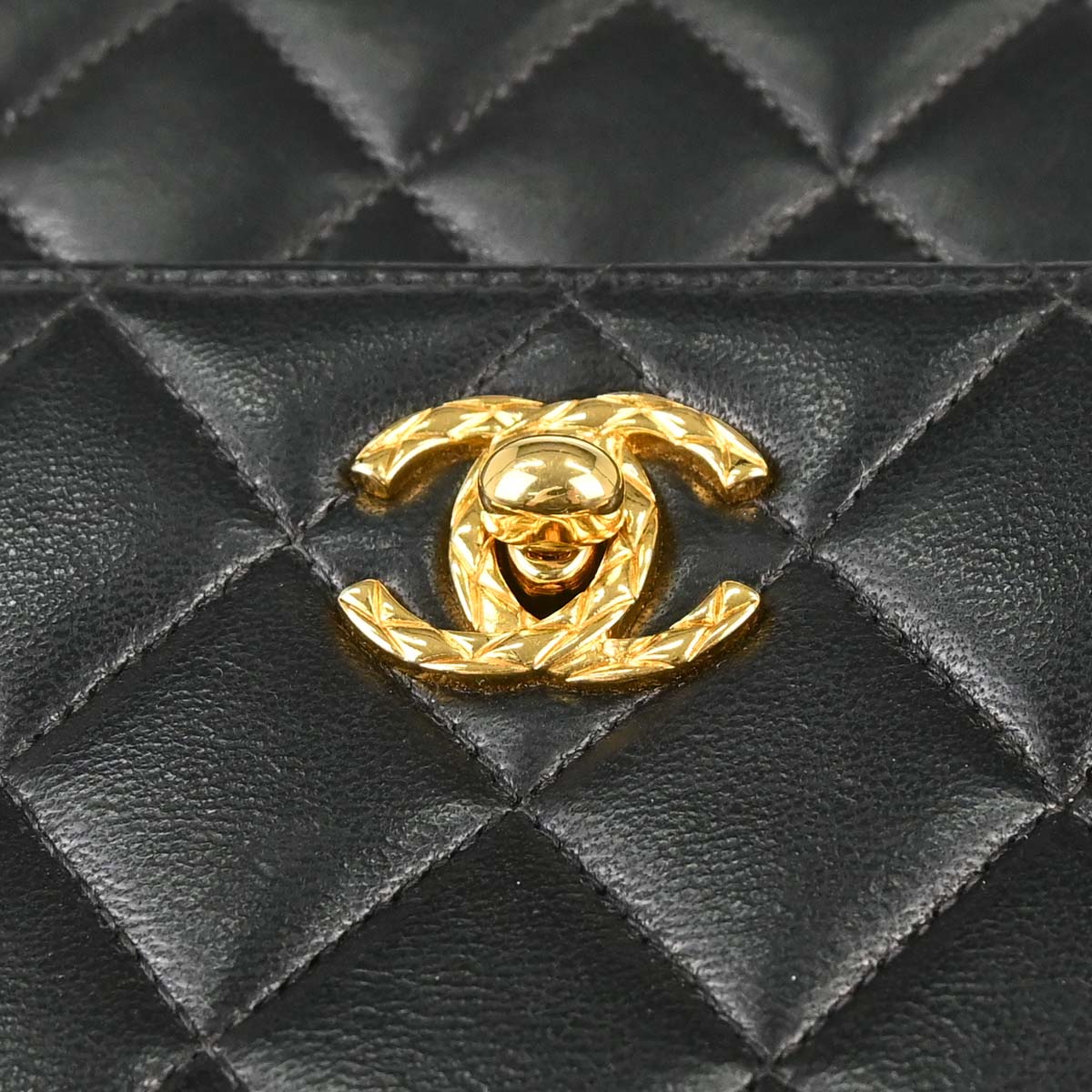 Chanel 1991-1994 Black Lambskin Straight Flap Handbag