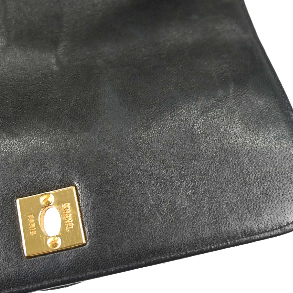 Chanel 1991-1994 Black Lambskin Straight Flap Handbag