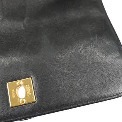 Chanel 1991-1994 Black Lambskin Straight Flap Handbag
