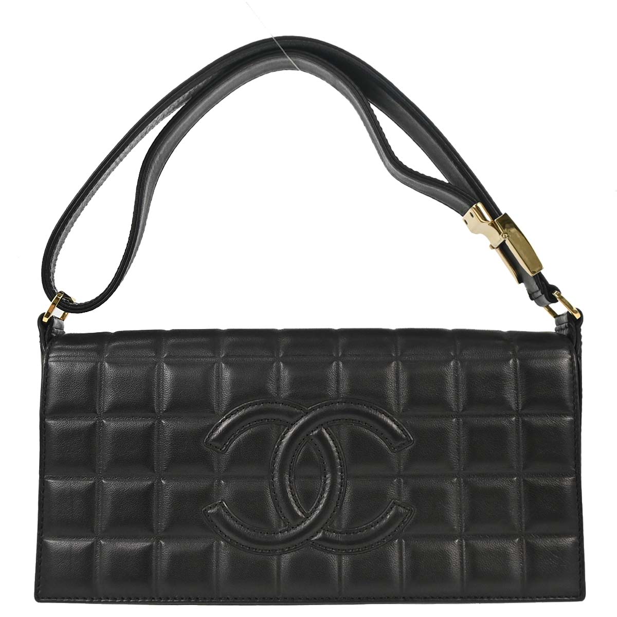 Chanel 2002-2003 Black Lambskin Choco Bar Shoulder Bag