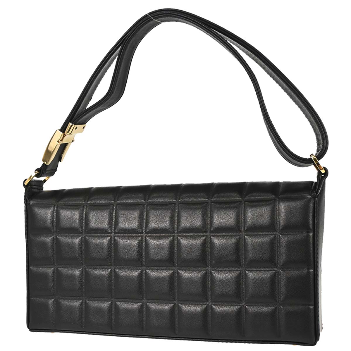 Chanel 2002-2003 Black Lambskin Choco Bar Shoulder Bag