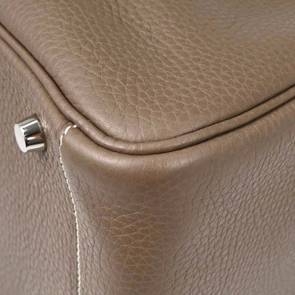 Hermes Etoupe Gray Taurillon Clemence Lindy 30 Shoulder Bag