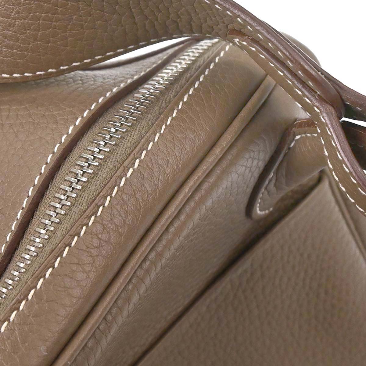 Hermes Etoupe Gray Taurillon Clemence Lindy 30 Shoulder Bag
