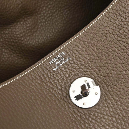 Hermes Etoupe Gray Taurillon Clemence Lindy 30 Shoulder Bag