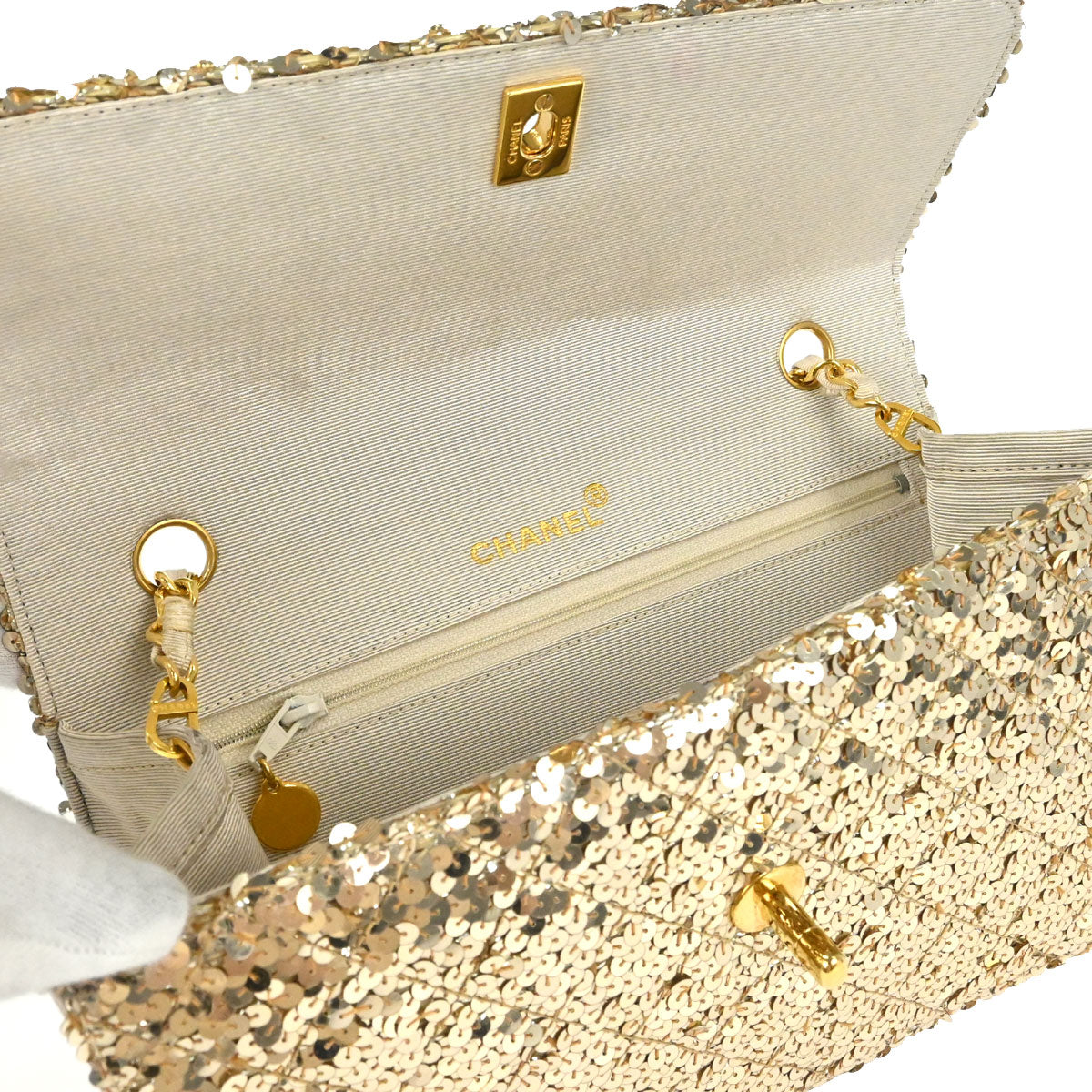 Chanel 1989-1991 Gold Sequins Shoulder Bag