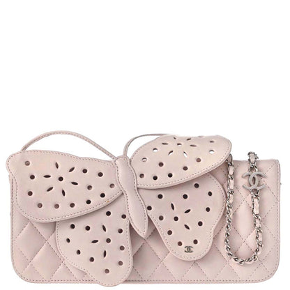 Chanel 2008-2009 Light Pink Lambskin Butterfly Shoulder Bag