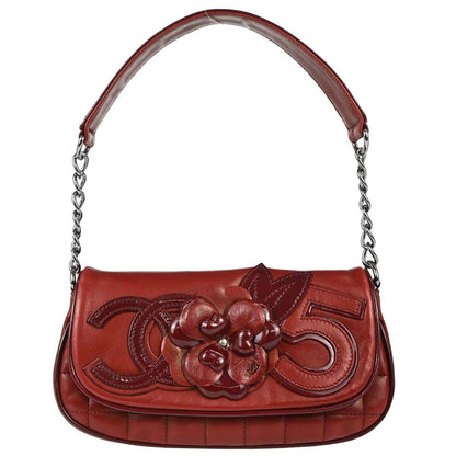 Chanel 2005-2006 Red Lambskin Choco Bar Camellia No.5 CC Handbag