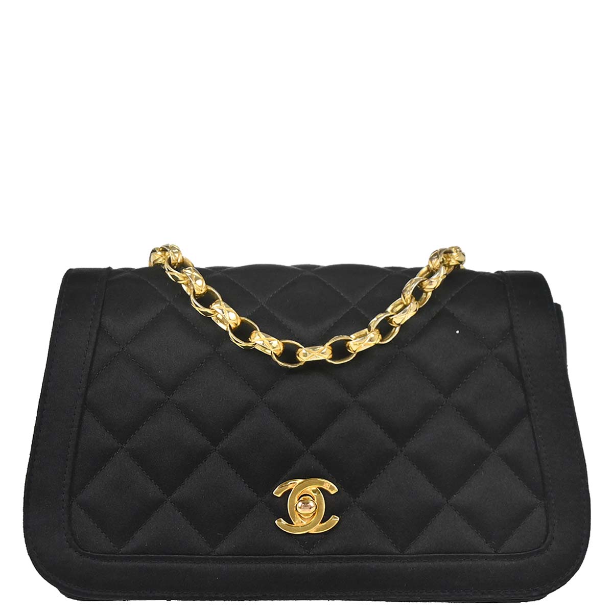 Chanel 1989-1991 Black Satin Full Flap Shoulder Bag