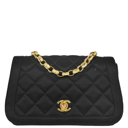 Chanel 1989-1991 Black Satin Full Flap Shoulder Bag