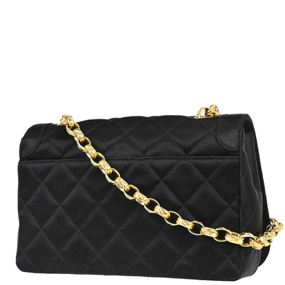 Chanel 1989-1991 Black Satin Full Flap Shoulder Bag