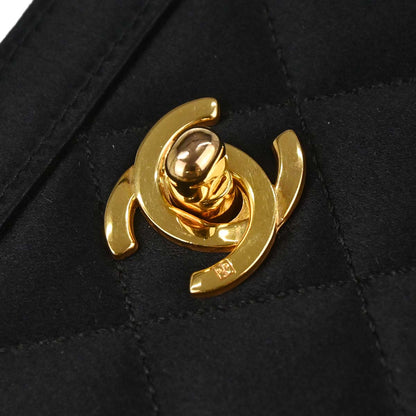 Chanel 1989-1991 Black Satin Full Flap Shoulder Bag