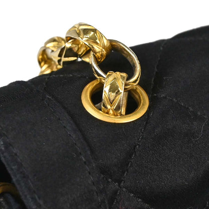 Chanel 1989-1991 Black Satin Full Flap Shoulder Bag