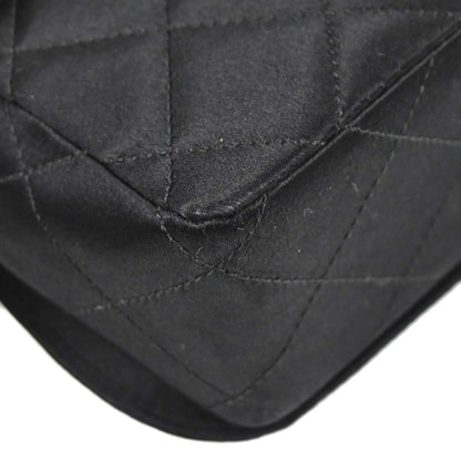 Chanel 1989-1991 Black Satin Full Flap Shoulder Bag