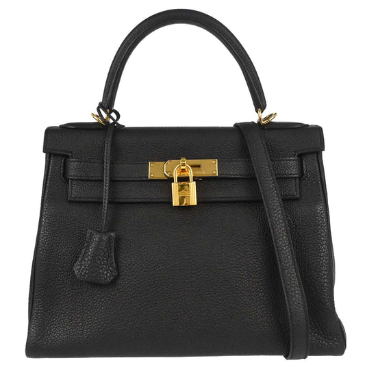 Hermes Black Togo Kelly 28 Retourne 2way Shoulder Handbag