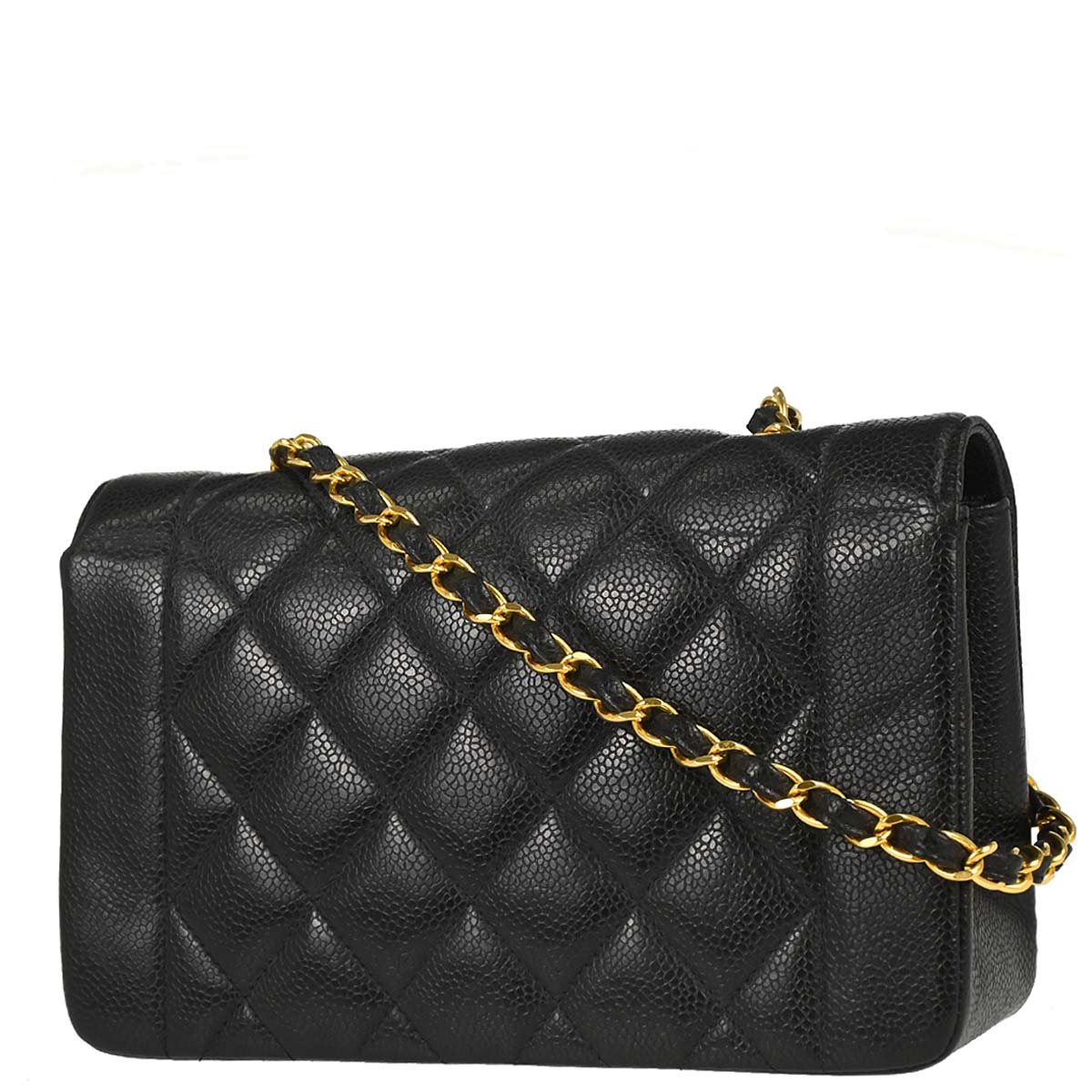 Chanel 1991-1994 Black Caviar Skin Small Diana Shoulder Bag
