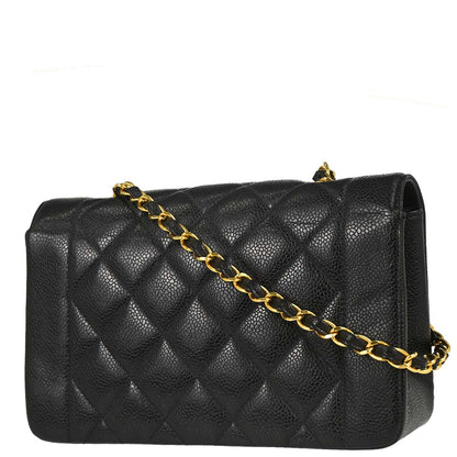 Chanel 1991-1994 Black Caviar Skin Small Diana Shoulder Bag