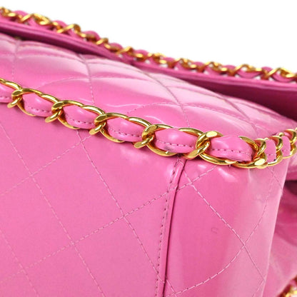 Chanel 1994-1996 Pink Patent Leather Maxi Classic Flap Shoulder Bag