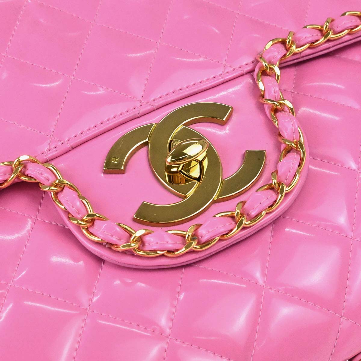 Chanel 1994-1996 Pink Patent Leather Maxi Classic Flap Shoulder Bag