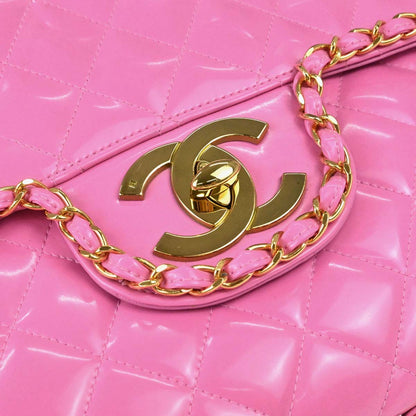 Chanel 1994-1996 Pink Patent Leather Maxi Classic Flap Shoulder Bag