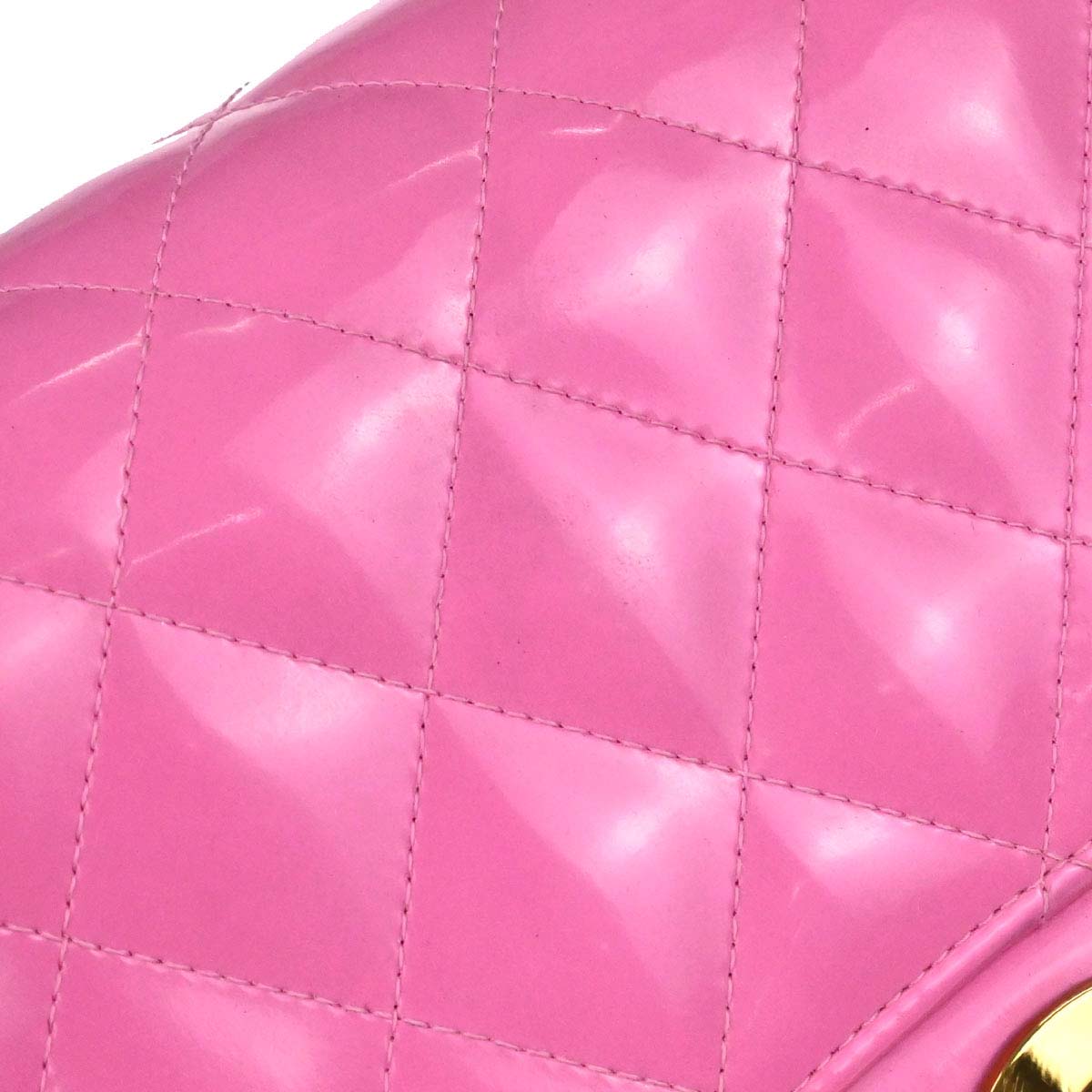 Chanel 1994-1996 Pink Patent Leather Maxi Classic Flap Shoulder Bag