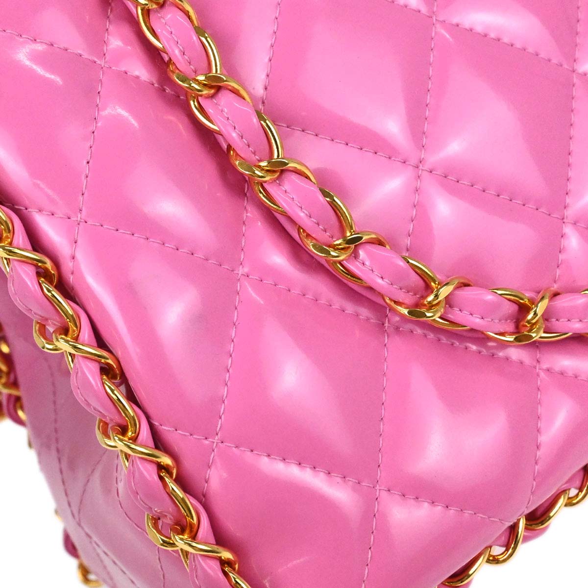 Chanel 1994-1996 Pink Patent Leather Maxi Classic Flap Shoulder Bag