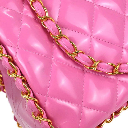 Chanel 1994-1996 Pink Patent Leather Maxi Classic Flap Shoulder Bag