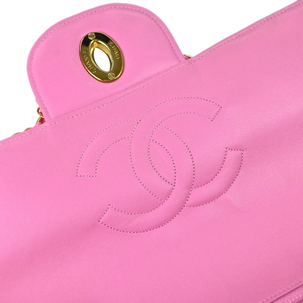 Chanel 1994-1996 Pink Patent Leather Maxi Classic Flap Shoulder Bag