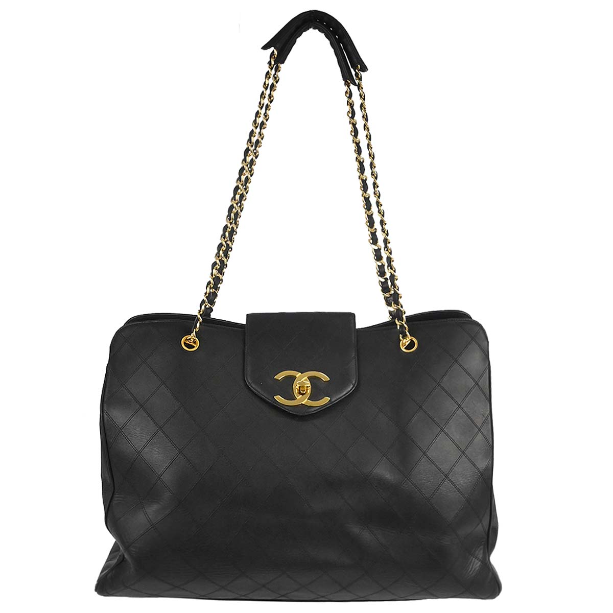Chanel 1991-1994 Black Lambskin Bicolore Supermodel Shoulder Bag