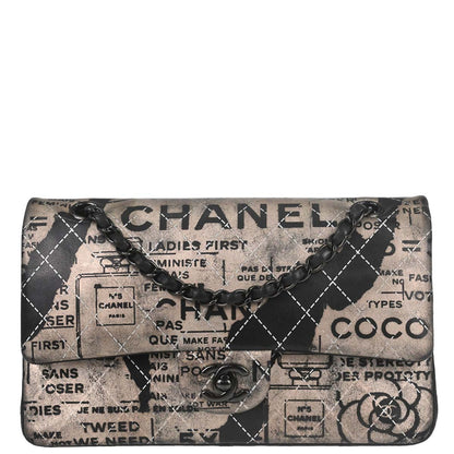 Chanel 2015-2016 Beige Lambskin Limited Newspaper Medium Classic Double Flap Bag