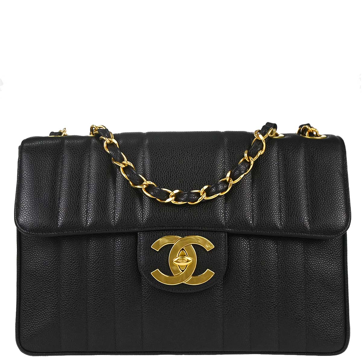 Chanel 1994-1996 Black Calfskin Jumbo Mademoiselle Classic Flap Bag