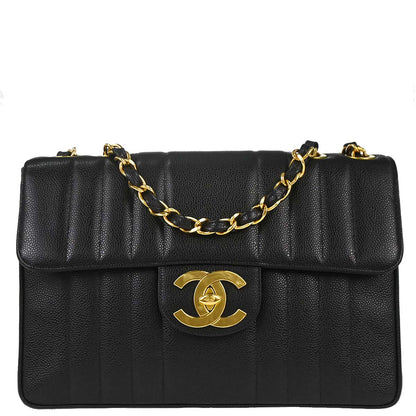 Chanel 1994-1996 Black Calfskin Jumbo Mademoiselle Classic Flap Bag