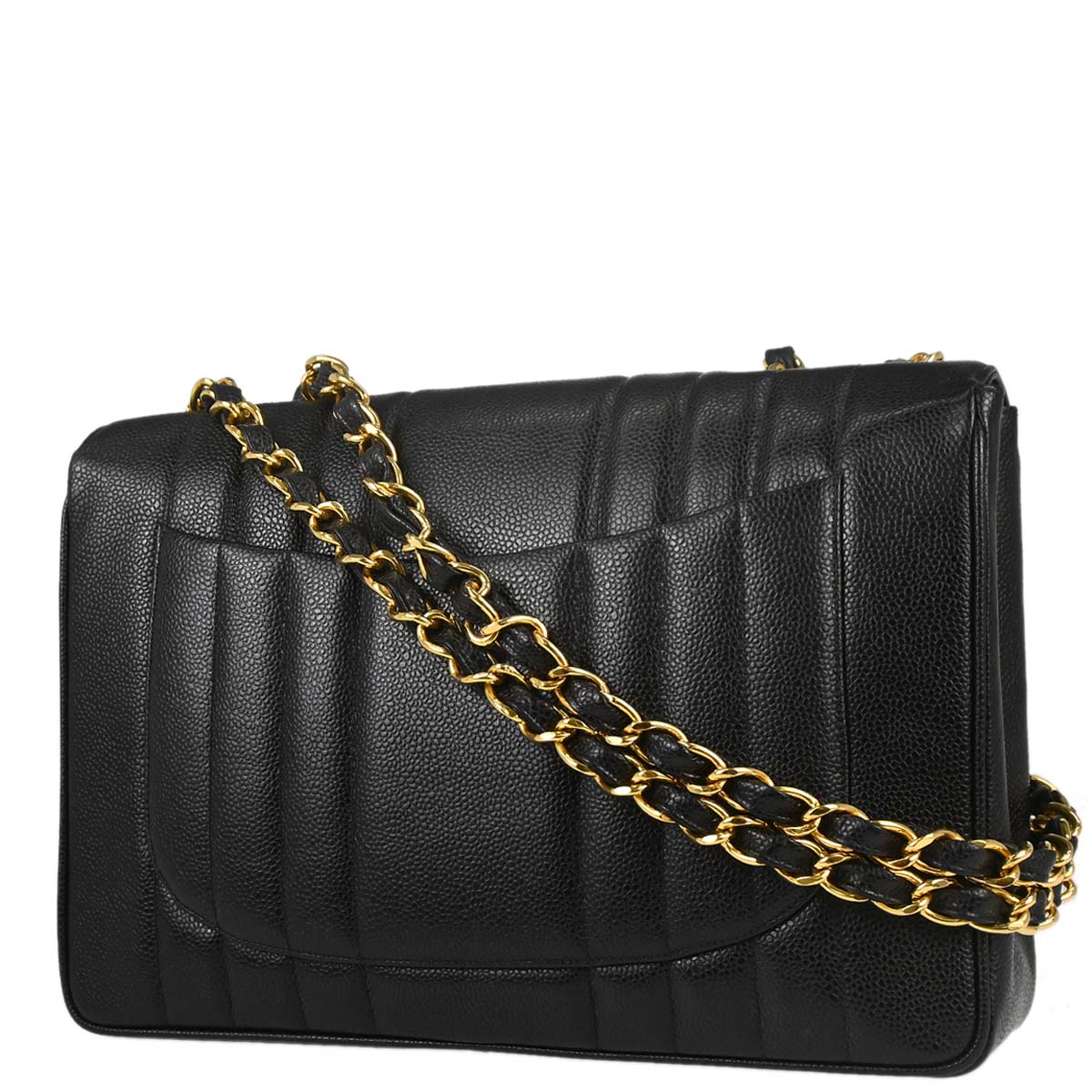 Chanel 1994-1996 Black Calfskin Jumbo Mademoiselle Classic Flap Bag